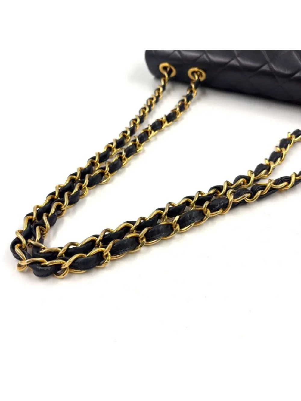 Chanel Maxi Quilted 34 Lambskin Black Chain Shoulder Bag Gold